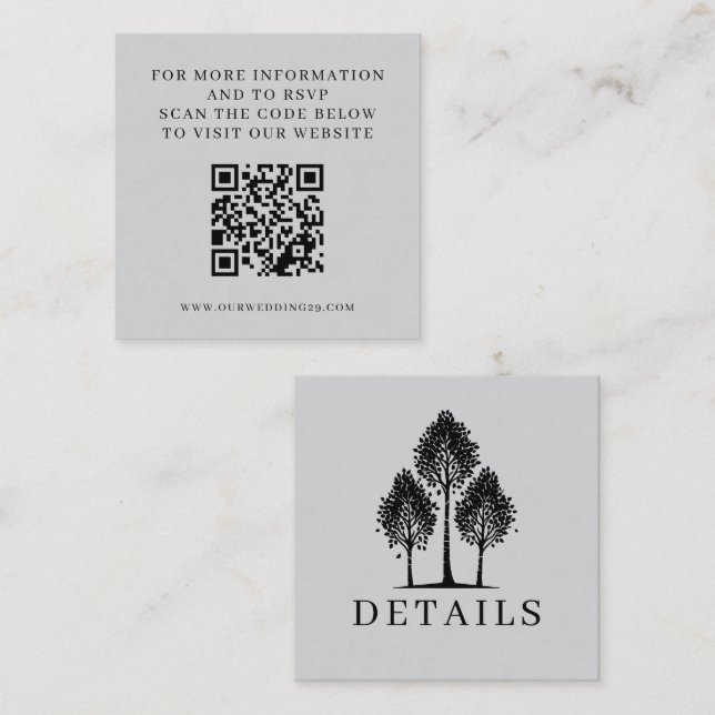 Cartão De Informações Grey Aspen Tree Wedding QR (Frente/Verso)