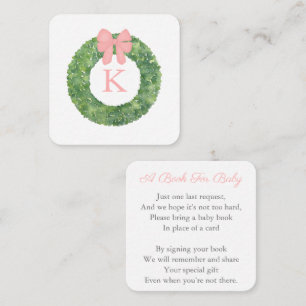 Cartão De Informações Grinalda Elegante com Laço Rosa Livro para Chás de