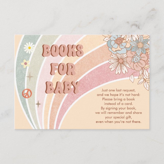 Cartão De Informações Groovy Retro 70s | Livros Arco-Íris para Bebê (Frente)