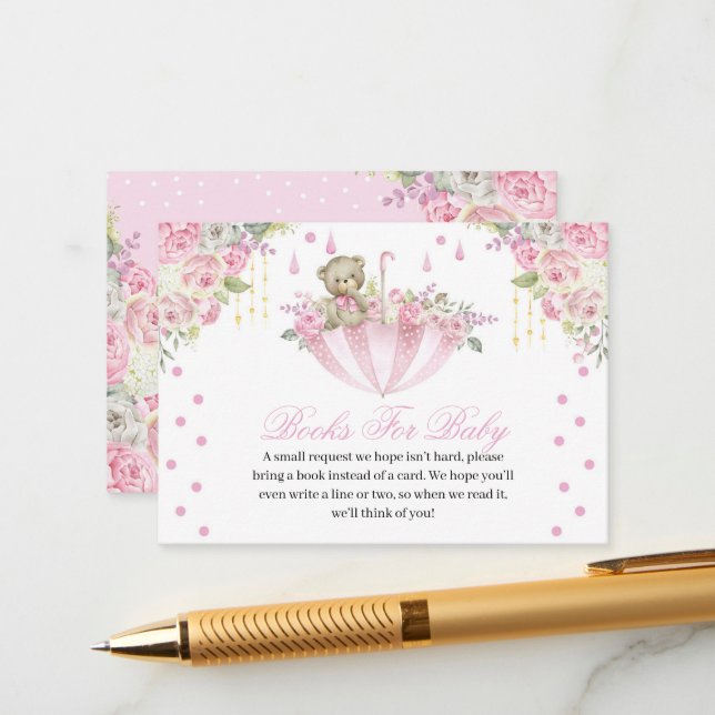 Cartão De Informações Guarda-chuva rosa Livros de Urso de Teddy para Rec (Frente/Verso In Situ)