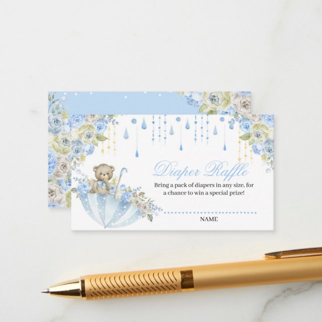Cartão De Informações Guarda-chuvas, Sprinkle, Bebê, Urso Fralda Raffle (Frente/Verso In Situ)