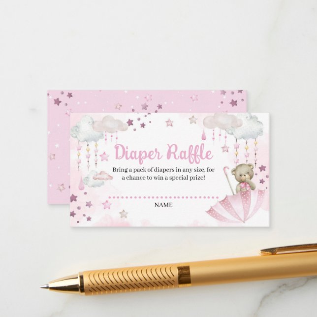 Cartão De Informações Guarda-chuvas, Sprinkle, Bebê, Urso Fralda Raffle (Frente/Verso In Situ)