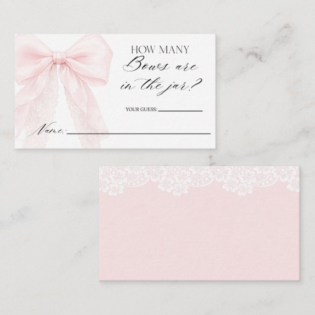 Cartão De Informações guess how many bows Girl Modern Baby Shower  (Frente/Verso)