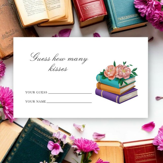 Cartão De Informações Guess how many kisses Books bridal shower (Criador carregado)
