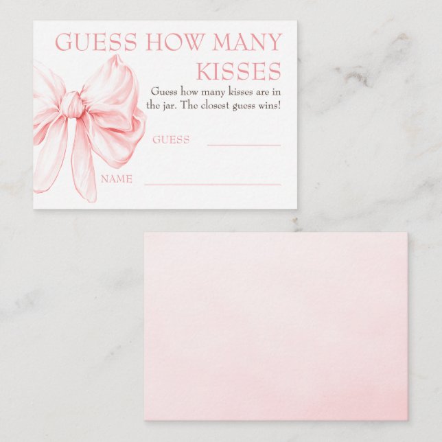 Cartão De Informações Guess How Many Kisses Game Cards - Chic Bow  (Frente/Verso)