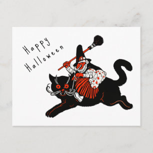 Cartão De Informações Halloween Gato Preto Feitiçaria Art Déco Vintage d