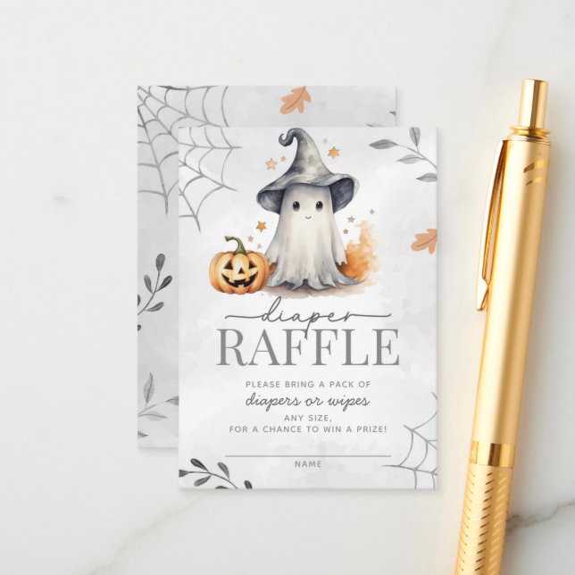 Cartão De Informações Halloween Ghost Chá de fraldas Fralda Raffle (Frente/Verso In Situ)
