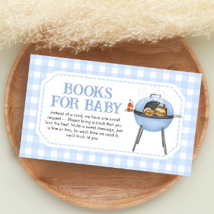 Cartão De Informações Hambúrguer Azul Churrasco Baby Shower Livros para