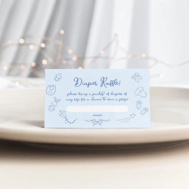 Cartão De Informações Hand Drawn Baby Shower, Bow Boy Diaper Raffle (Criador carregado)