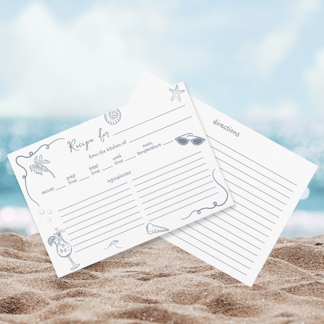 Cartão De Informações Hand Drawn Beach Doodle Bridal Shower Recipe Card  (Criador carregado)