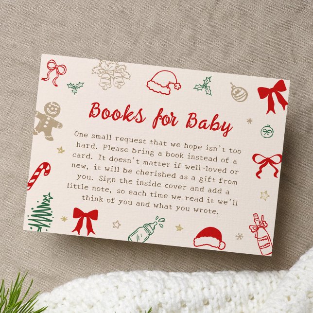Cartão De Informações Hand Drawn Christmas Baby Shower Books for Baby (Criador carregado)