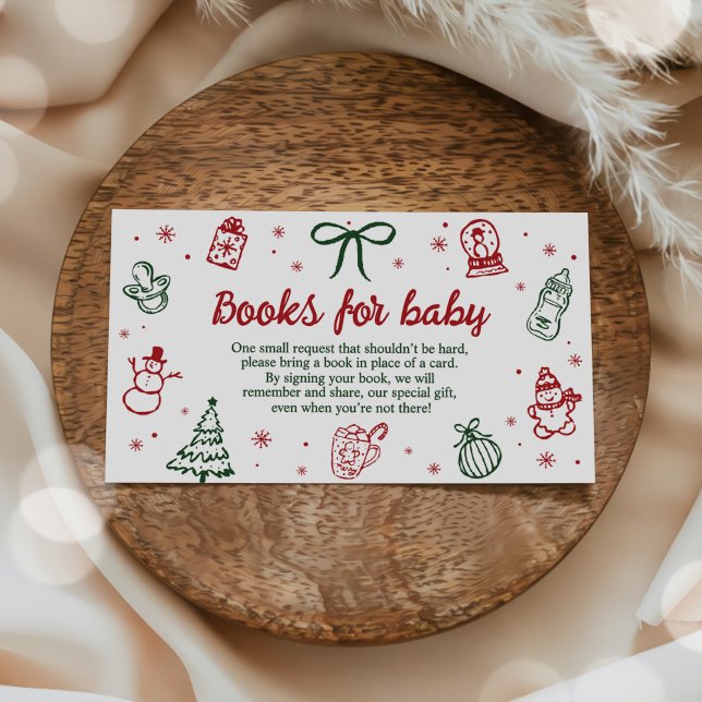 Cartão De Informações Hand Drawn Christmas Baby Shower Books for Baby (Criador carregado)