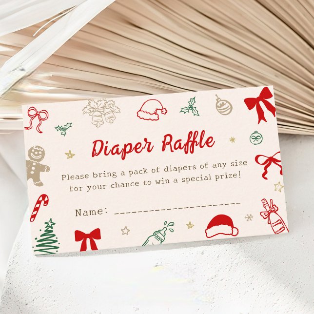Cartão De Informações Hand Drawn Christmas Baby Shower Diaper Raffle (Criador carregado)