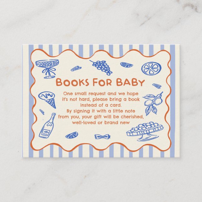 Cartão De Informações Hand Drawn Italian Baby Shower Book Request (Frente)