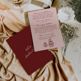 Cartão De Informações Hand Drawn Written Pink Burgundy Wedding Details