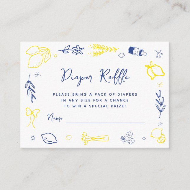 Cartão De Informações Handwritten Main Squeeze Italian Diaper Raffle (Frente)