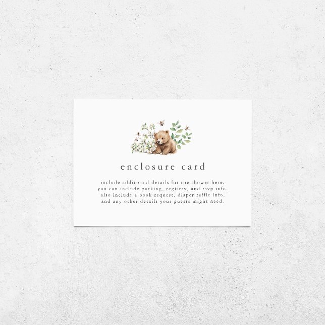 Cartão De Informações HANNAH Sexo Chá de fraldas de Urso Neutro (HANNAH Gender Neutral Bear Woodland Baby Shower Enclosure Card)