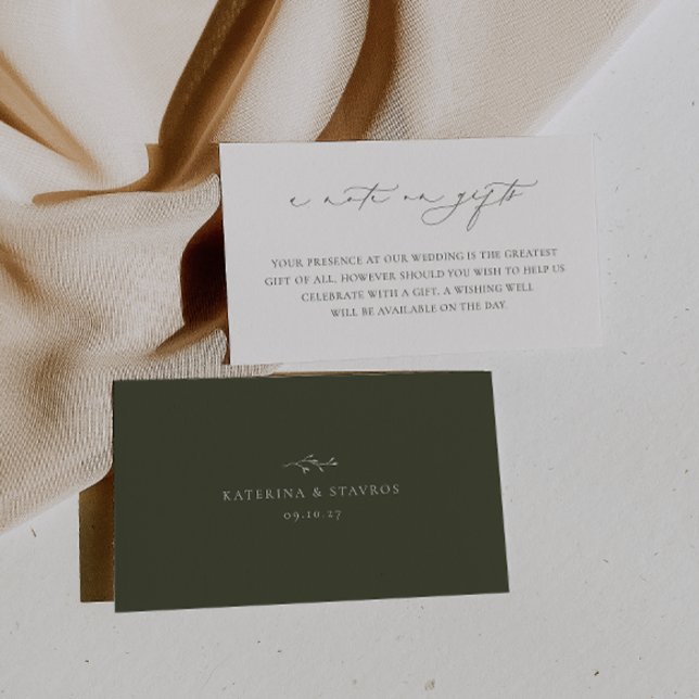 Cartão De Informações HARMONY Olive Green Casamento Uma Nota Sobre Prese (Criador carregado)