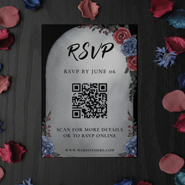 Cartão De Informações Headstone Floral Gothic Wedding QR Code RSVP (Headstone Floral Gothic Wedding QR Code RSVP Enclosure Card
)