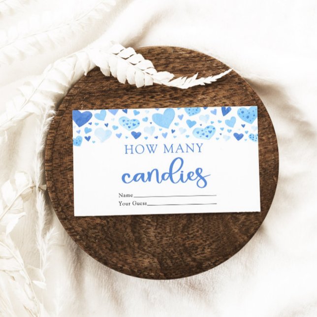 Cartão De Informações Hearts Namorados Quantas Candies Chá de fraldas Ga (Watercolor Cute Blue Hearts Valentine Sweetheart Baby Boy How Many Candies Baby Shower Game Ticket)