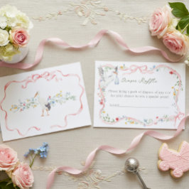 Cartão De Informações Heirloom Rose Ribbon and Stork Diaper Raffle 