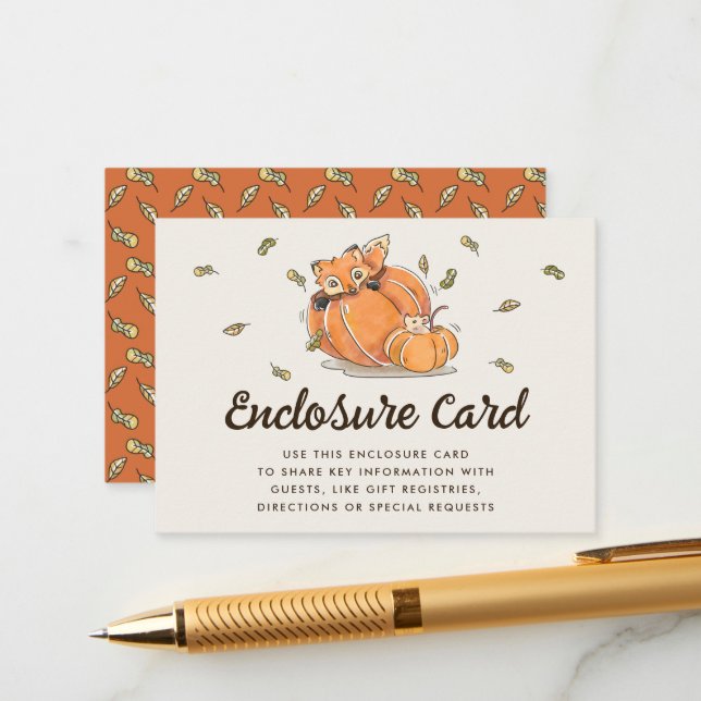 Cartão De Informações Hello Baby Fox Autumn Chá de fraldas Chá (Frente/Verso In Situ)