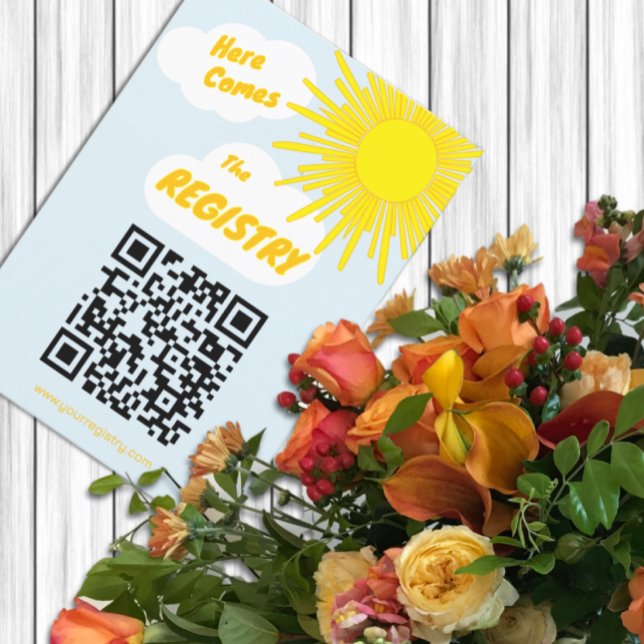 Cartão De Informações Here Comes The Son Boy Baby Shower Registry (Criador carregado)