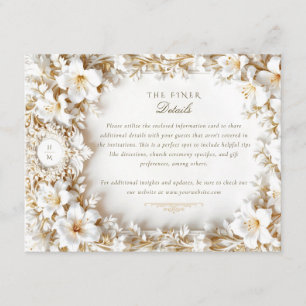 Cartão De Informações Hibisco Branco Elegante com Dourado Falso