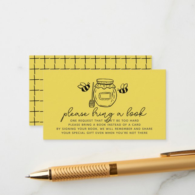 Cartão De Informações Honey Jar & Bees Baby Shower Book Request (Frente/Verso In Situ)