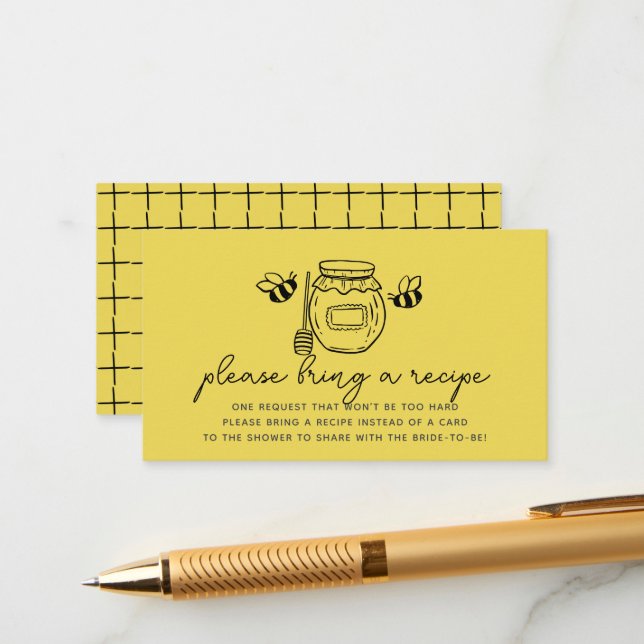 Cartão De Informações Honey Jar & Bees Bridal Shower Recipe Request (Frente/Verso In Situ)