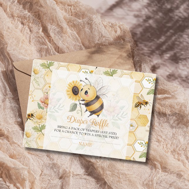 Cartão De Informações Honeycomb Floral Bee Baby Shower Diaper Raffle (Criador carregado)