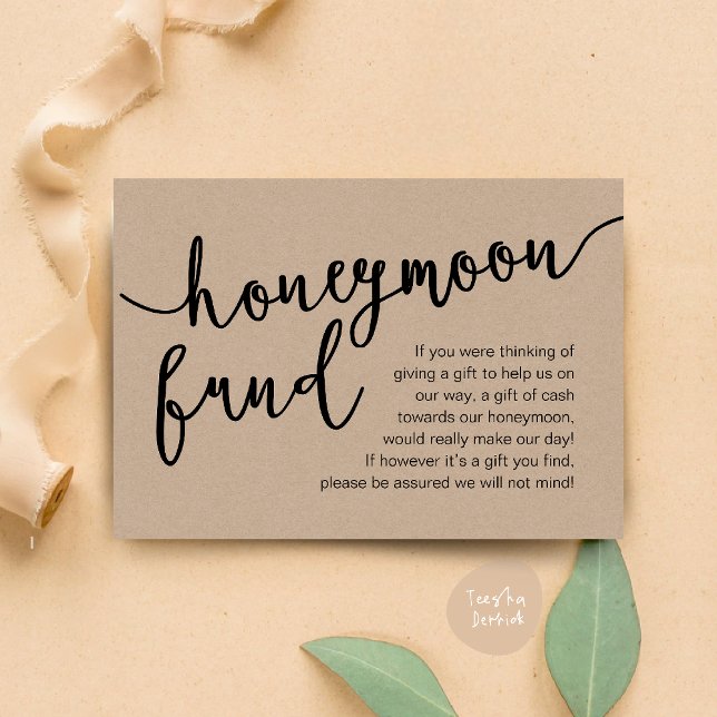 Cartão De Informações Honeymoon Fund Cash Wish, uma nota sobre presentes (Honeymoon Fund Cash Wish, a note on gifts Enclosure Card Rustic Brown Kraft Background)
