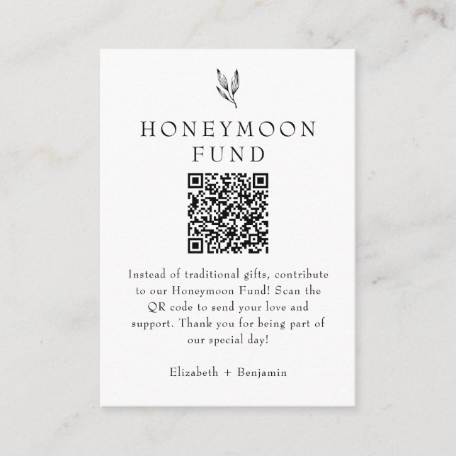 Cartão De Informações Honeymoon Fund Minimalist Botanical Wedding  (Frente)