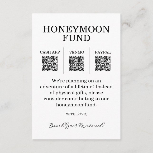 Cartão De Informações Honeymoon Fund QR Code Enclosure Card (Frente)