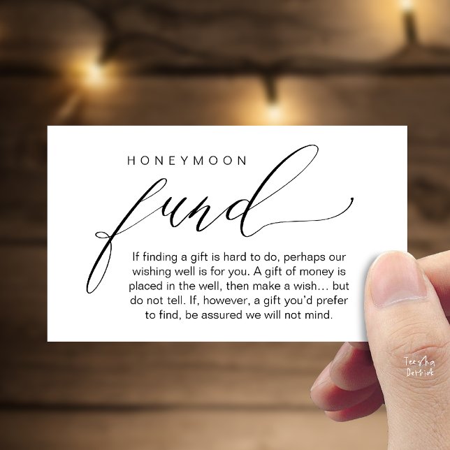 Cartão De Informações Honeymoon Fund Wishing Well, Wish, A Note On Gifts (Honeymoon Fund Wishing Well, Wish, A Note On Gifts Enclosure Card in Black White)