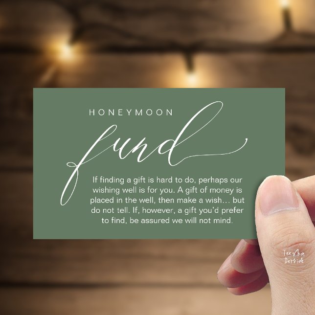 Cartão De Informações Honeymoon Fund Wishing Well, Wish, A Note On Gifts (Honeymoon Fund Wishing Well, Wish, A Note On Gifts Enclosure Card in Sage Green)