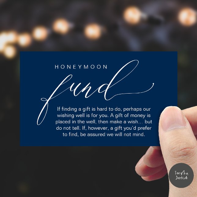 Cartão De Informações Honeymoon Fund Wishing Well, Wish, A Note On Gifts (Honeymoon Fund Wishing Well, Wish, A Note On Gifts Enclosure Card in Navy Blue)