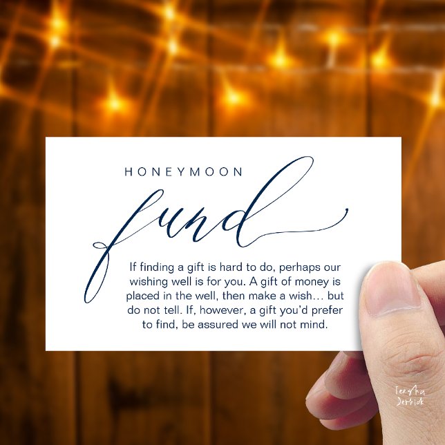 Cartão De Informações Honeymoon Fund Wishing Well, Wish, A Note On Gifts (Honeymoon Fund Wishing Well, Wish, A Note On Gifts Enclosure Card in Navy Blue)