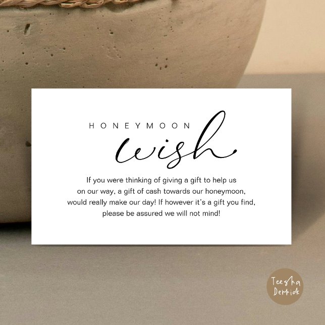 Cartão De Informações Honeymoon Wish, casamento romântico moderno (Honeymoon Wish, Modern Romantic Wedding Enclosure Card, White Black)