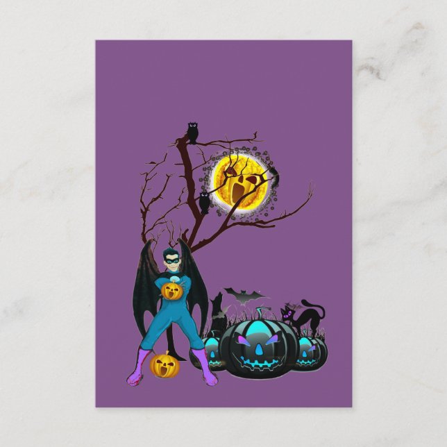 Cartão De Informações Horário da Festa de Halloween em Roxo (Frente)