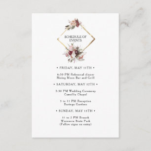 Cartão De Informações Horário de Casamento Floral de Burgundy Boho