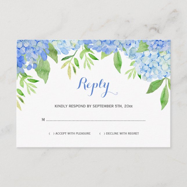 Cartão De Informações Hortênsias em Aquarela Casamento Floral Azul RSVP (Frente)