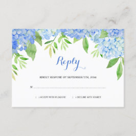 Cartão De Informações Hortênsias em Aquarela Casamento Floral Azul RSVP