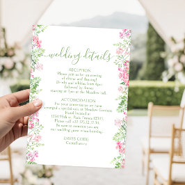 Cartão De Informações Hot Pink Floral Greenery Garden Wedding Details