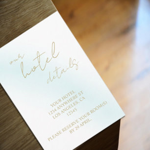 Cartão De Informações Hotel Blue Watercolor Wave Wedding