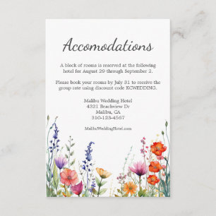 Cartão De Informações Hotel de Casamento de Flores Silvestres Vibrantes