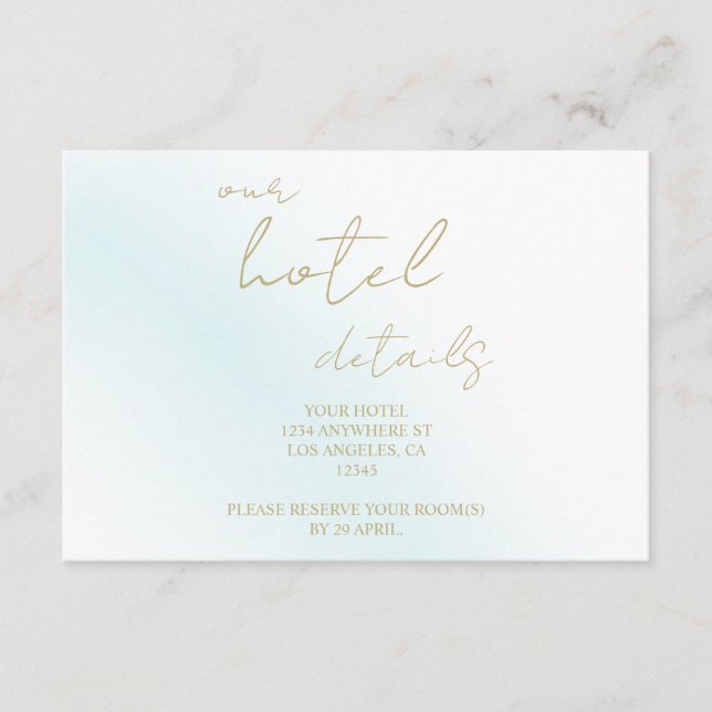 Cartão De Informações Hotel de Casamento Onda de Aquarela Azul (Frente)