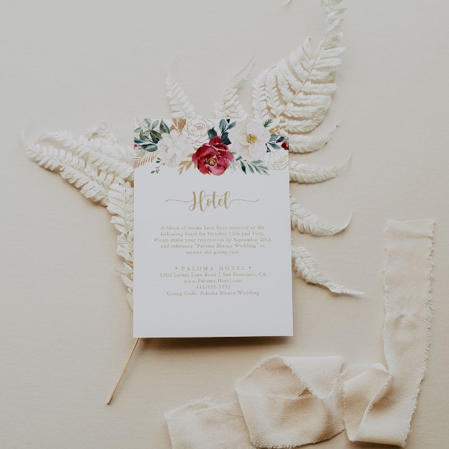 Cartão De Informações Hotel Floral White Dourado Clássico Burgundy (Criador carregado)
