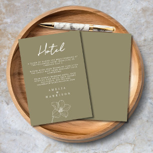 Cartão De Informações Hotel Olive Green Elegant Floral Wedding
