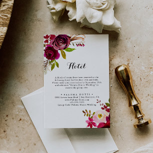Cartão De Informações Hotel Rustic Blush Floral Calligraphy